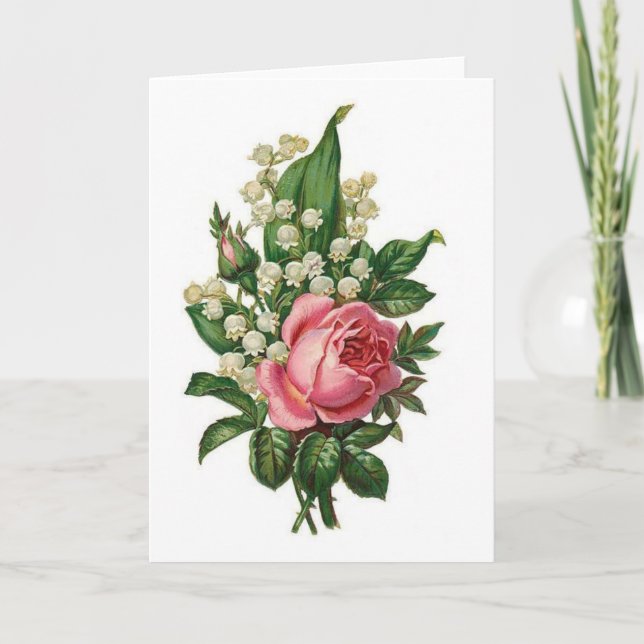Carte Rose et muguet de rose de Vintge, (Devant)