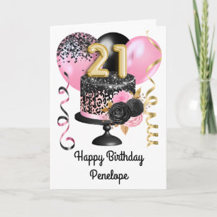 Carte Rose et Or 21e Anniversaire