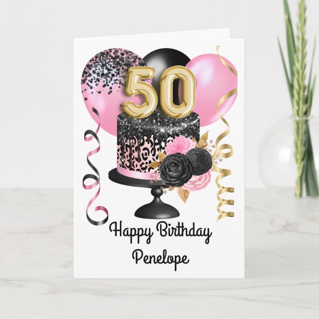 Carte Rose et Or Noir 50e Anniversaire (Devant)