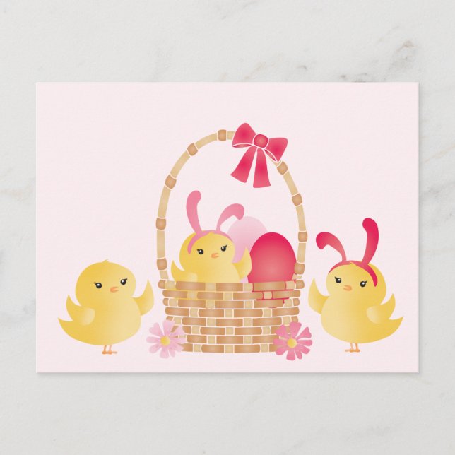 Carte rose Fille Joyeux Poussins de Pâques (Devant)