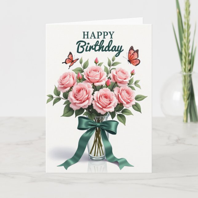 Carte Rose Fleurie Anniversaire Doux (Devant)