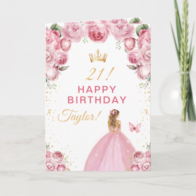 Carte Rose Floral Blonde Coiffeuse Fille Joyeux Annivers (Devant)
