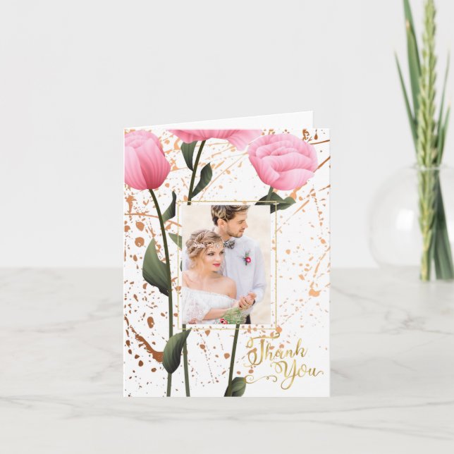 Carte Rose florale de printemps rose Merci de mariage ph (Devant)