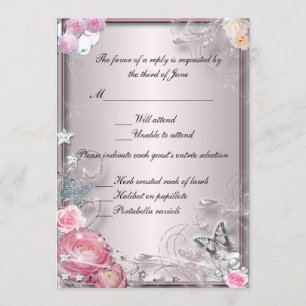 Carte Rose Florale Et Papillon