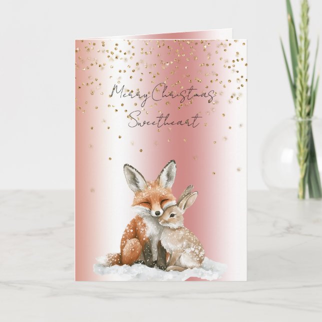 Carte Rose Fox Deer Love Glitter Sweetheart Christmas (Devant)