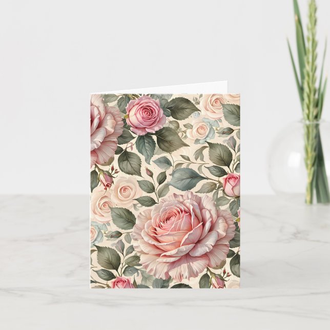 Carte Rose géante rose botanique et bourgeons (Devant)