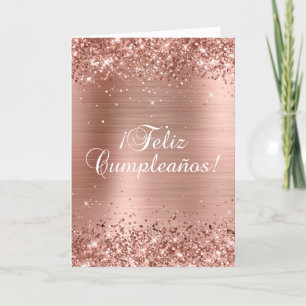 Carte Rose Glitterie Gold Foil 2 Feliz Cumpleaños