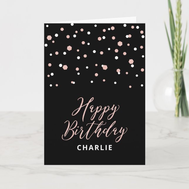 Carte Rose Gold & Black Joyeux Anniversaire Nom Voiture  (Devant)