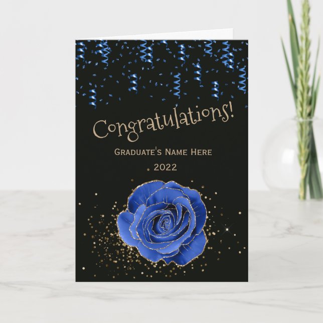 Carte Rose Gold Bleu tendance Félicitations Graduation (Devant)