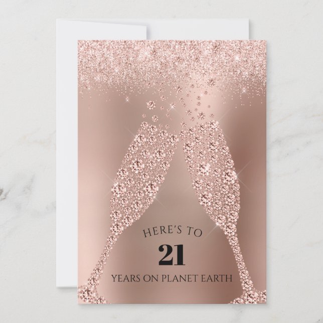 Carte rose Gold Champagne Toast 21e Anniversaire (Devant)