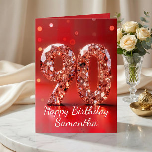 Carte Rose Gold Diamant 90e Anniversaire Rouge Étincelan