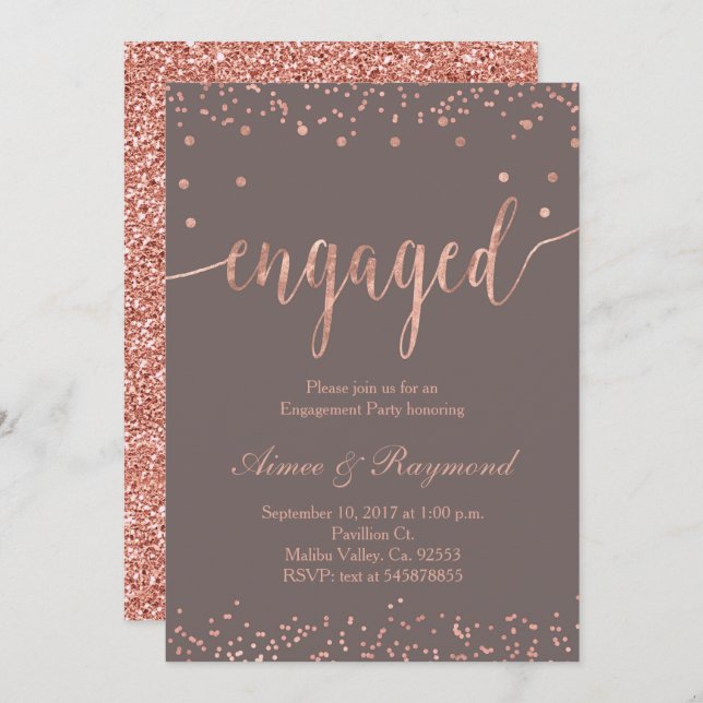 Carte Rose Gold Engagement Party Invitation (Devant / Derrière)