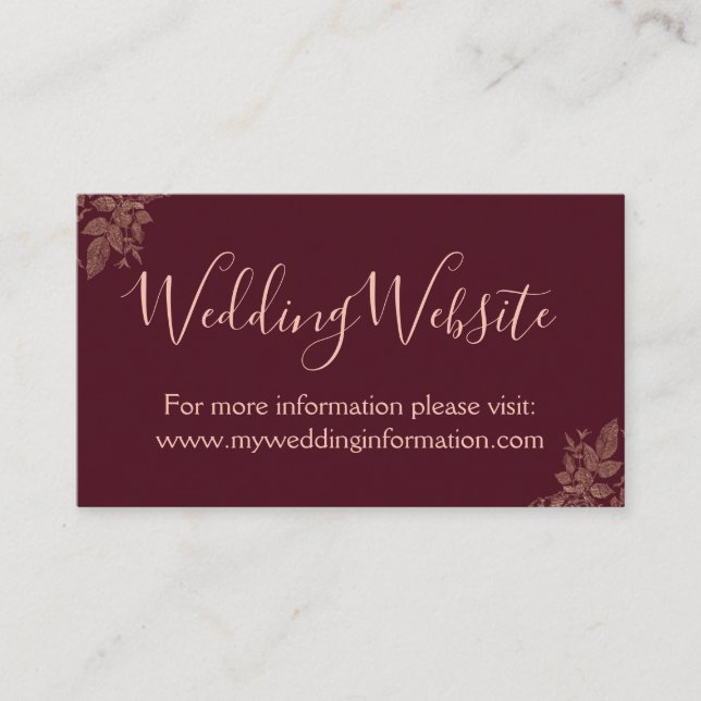 Carte rose Gold et Bourgogne Mariage Website Card  (Devant)