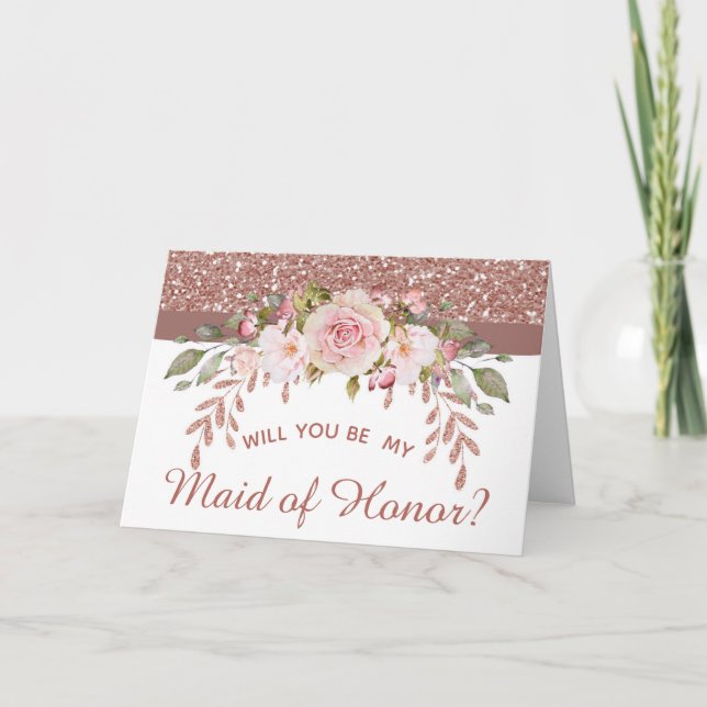 Carte Rose Gold Floral Veux-Tu Être Ma Demoiselle d'Honn (Devant)
