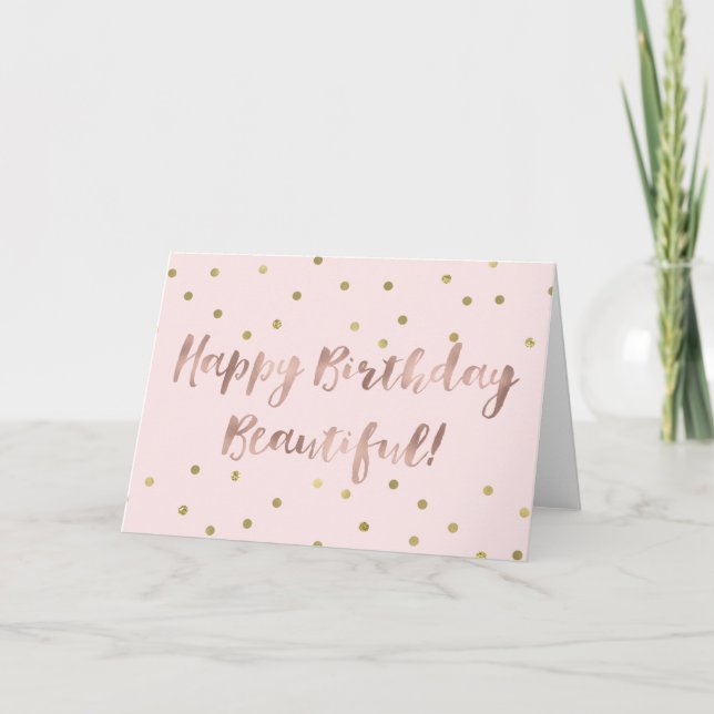 Carte Rose Gold Joyeux Anniversaire Gold Confetti (Devant)