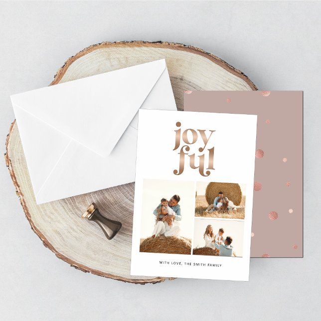 Carte rose Gold Joyful Christmas Photo Holiday (Créateur téléchargé)