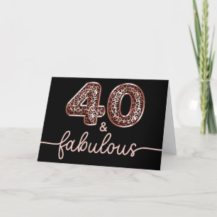 Carte Rose Gold Léopard Balloon Numéro 40 et Fabuleux