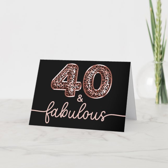 Carte Rose Gold Léopard Balloon Numéro 40 et Fabuleux (Devant)