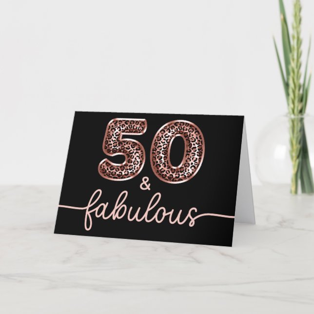Carte Rose Gold Léopard Glam Noir 50 et Fabuleux (Devant)