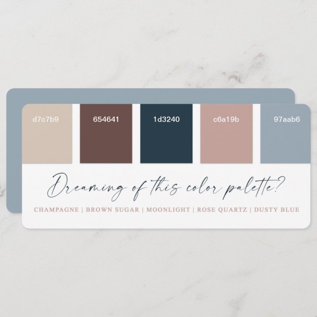 Carte rose Gold & Navy Mariage bleu couleur Palett (Devant / Derrière)