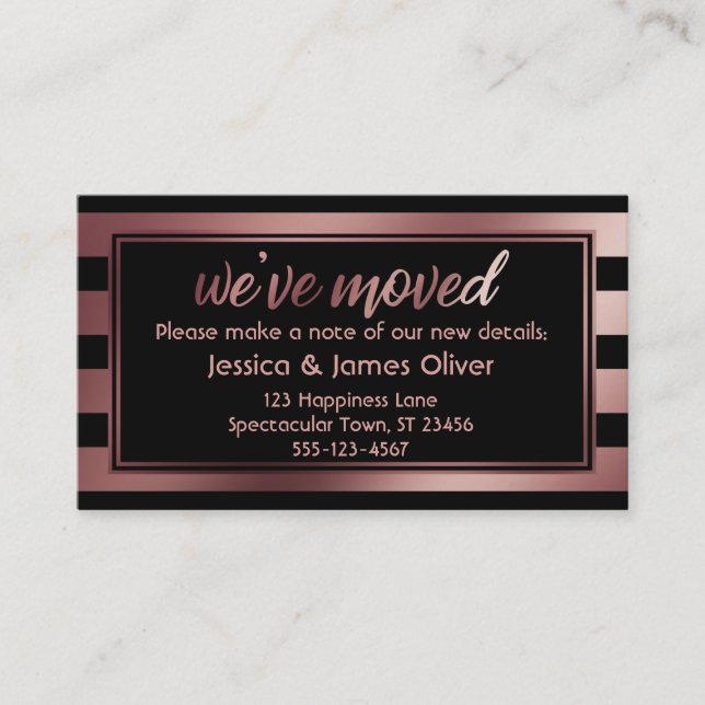 Carte rose Gold Ombre Stripes "We ve Moved" (Devant)