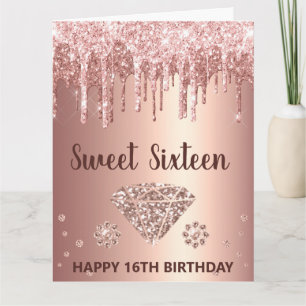 Carte Rose Gold Pailleté et Diamant Douce 16