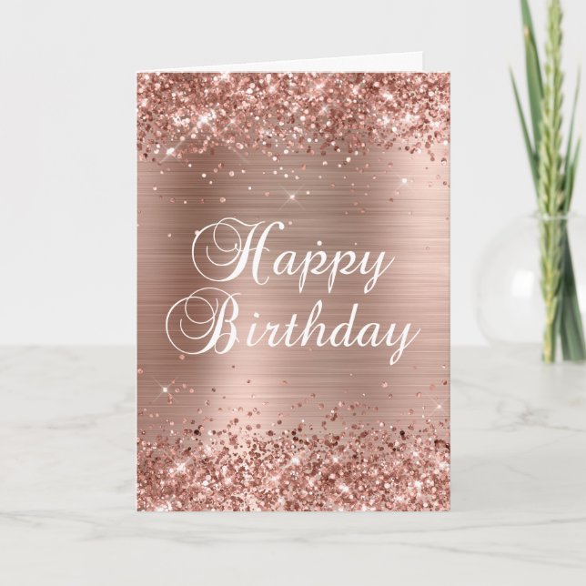 Carte Rose Gold Pailleté Joyeux Anniversaire 2 (Devant)