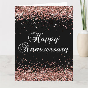 Carte Rose Gold Pailleté Joyeux Anniversaire Noir