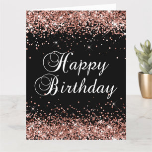 Carte Rose Gold Pailleté Joyeux Anniversaire Noir Grand