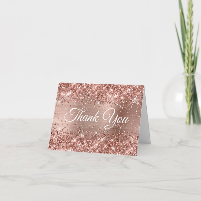 Carte Rose Gold Pailleté Merci (Devant)