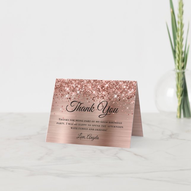 Carte Rose Gold Pailleté Merci pour vos 60 ans (Devant)