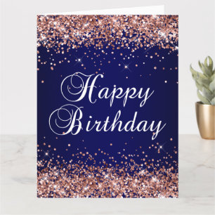 Carte Rose Gold Pailleté Navy Ombré Joyeux Anniversaire