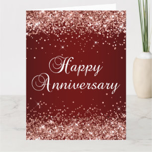 Carte Rose Gold Pailleté Ombre Rouge Foncé Joyeux Annive