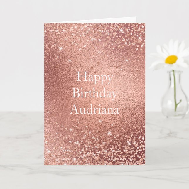 Carte Rose Gold Pailleté Paillettes Étincelles Anniversa (Petite plante)