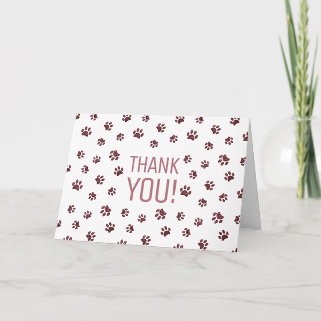 Carte Rose Gold Pailletés Empreintes de Patte | Merci (Devant)