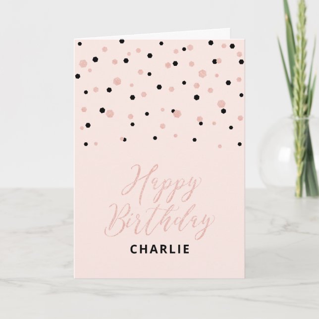 Carte Rose Gold & Pink Joyeux Anniversaire Nom Salutatio (Devant)