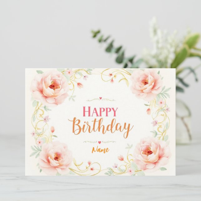 Carte Rose Gold Romantique Script (Debout devant)