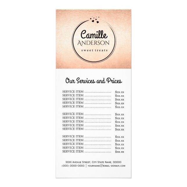 Carte rose Gold Versatile Prix Liste Rack (Devant)