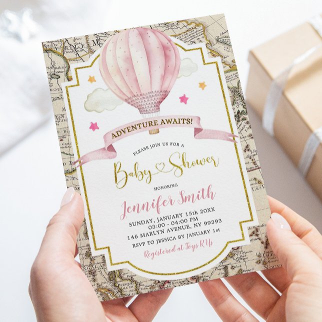 Carte rose Hot Air Balloon Aventure Baby shower (Créateur téléchargé)