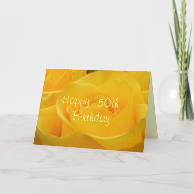 Carte Rose jaune 50e anniversaire - customisez toute occ (Devant)