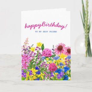 Carte Rose Jaune Bleu Violet Floral Ami Anniversaire