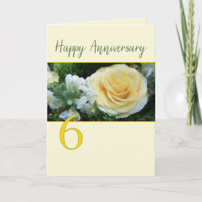 Carte rose jaune du 6e anniversaire du Mariage (Devant)