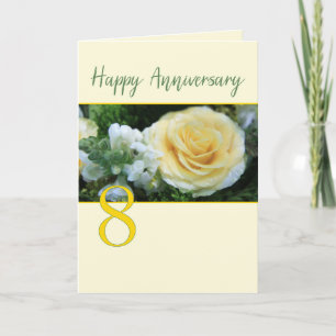 Carte rose jaune du 8e anniversaire du Mariage
