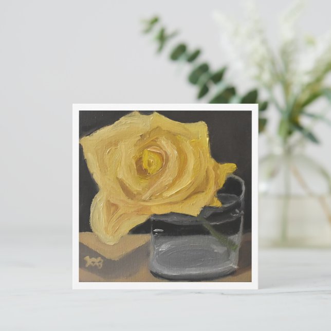 Carte Rose jaune en verre (Debout devant)
