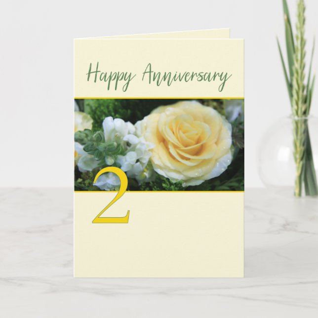 Carte rose jaune pour le 2e anniversaire du Mariag (Devant)