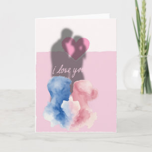 Carte rose "Je t'aime" à l'aquarelle rêveuse pour