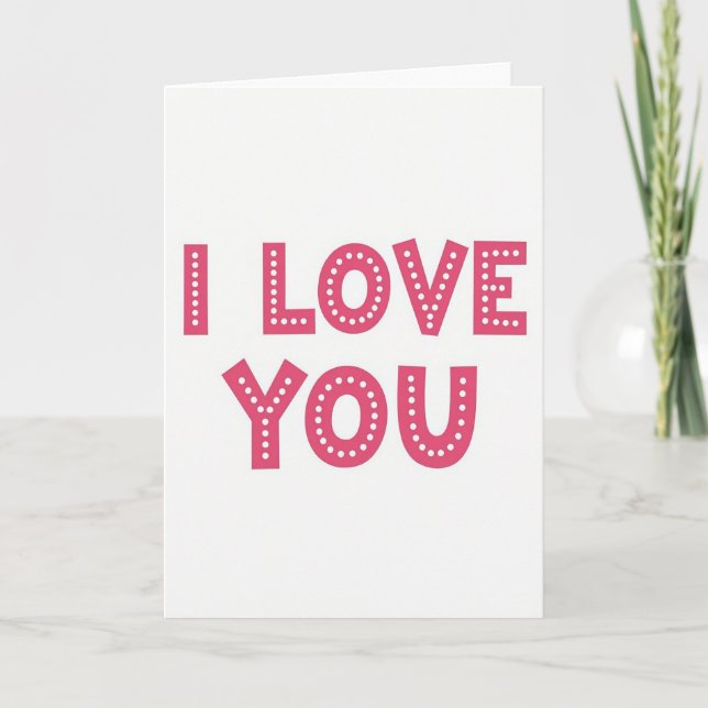 Carte rose « Je t'aime » à pois (Devant)