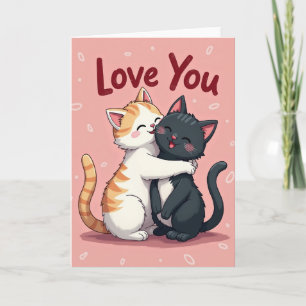 Carte rose Je t'aime chats
