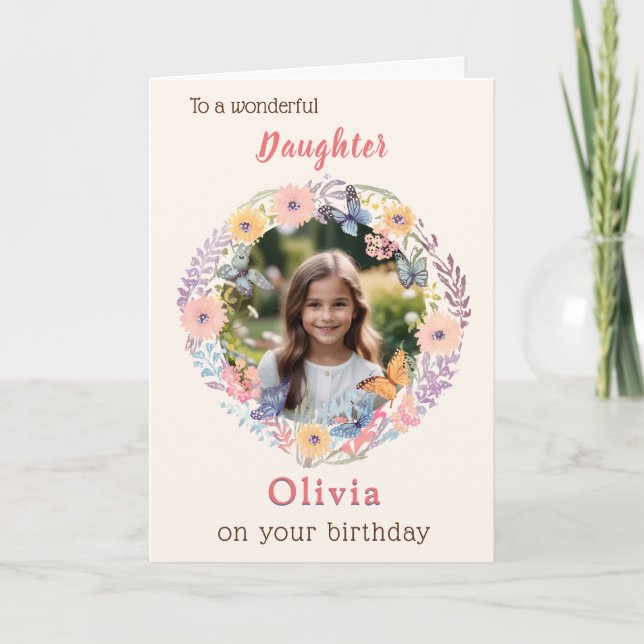 Carte Rose Jolies Fleurs Fille Photo Anniversaire (Devant)