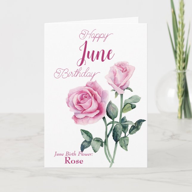 Carte Rose Juin Fleur de naissance Anniversaire (Devant)